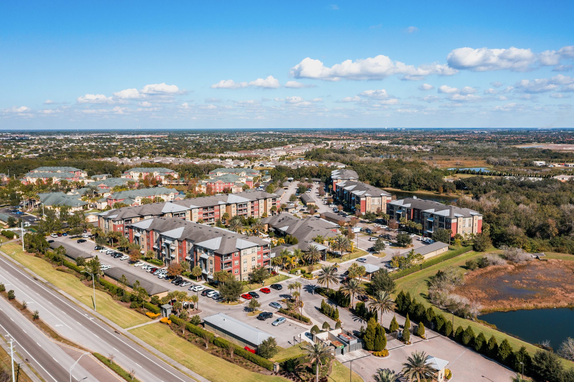 Aerial of a master-planned community around a lake in Bradenton